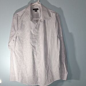 Structure Men's White/Steel Blue Striped Dress Shirt Size XL Neck 17-17.5  32-33